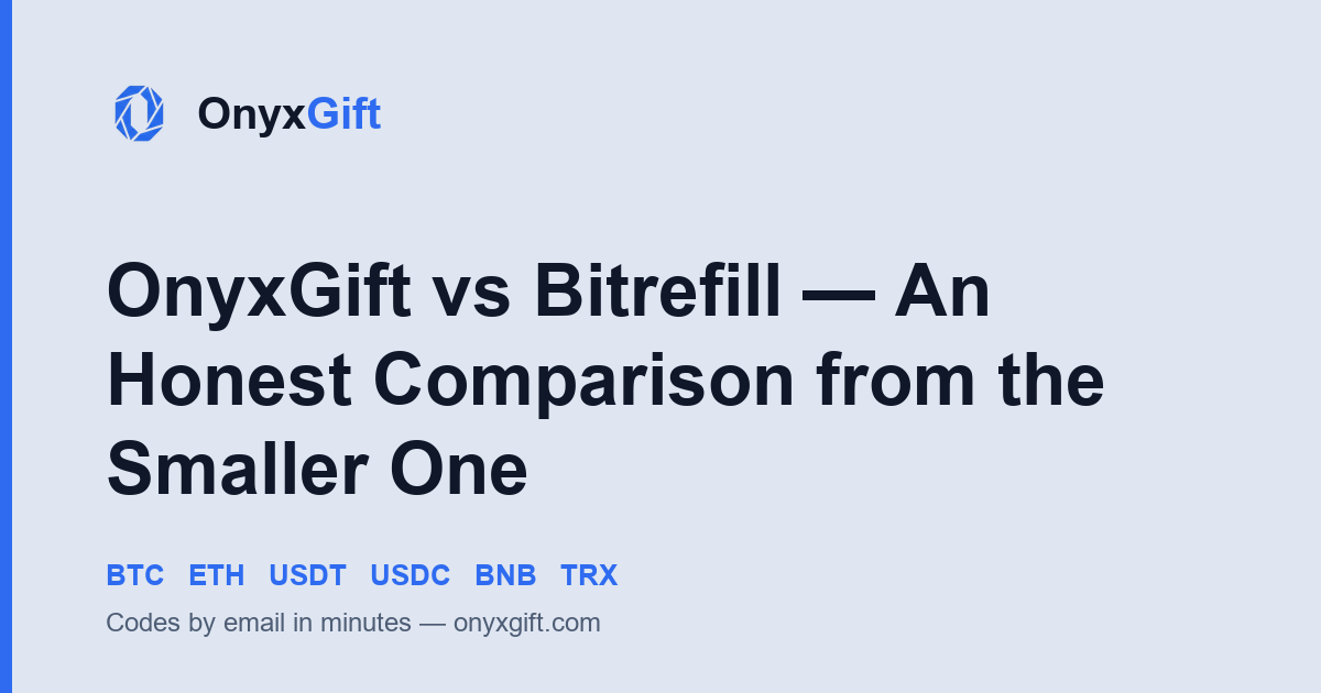 OnyxGift guide card: OnyxGift compared with Bitrefill